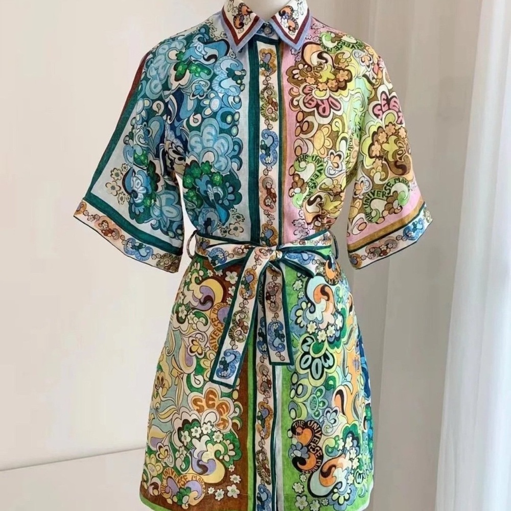 Blue Swirls mini shirt dress